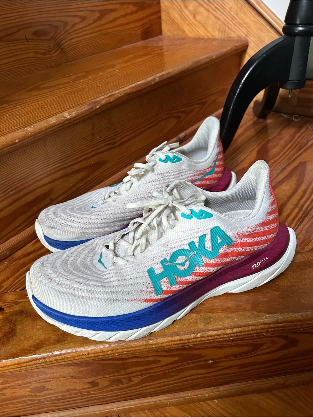 HOKA Men's PROFLY+ Running Shoes White Red Blue Mesh Breathable Lace Up 2026